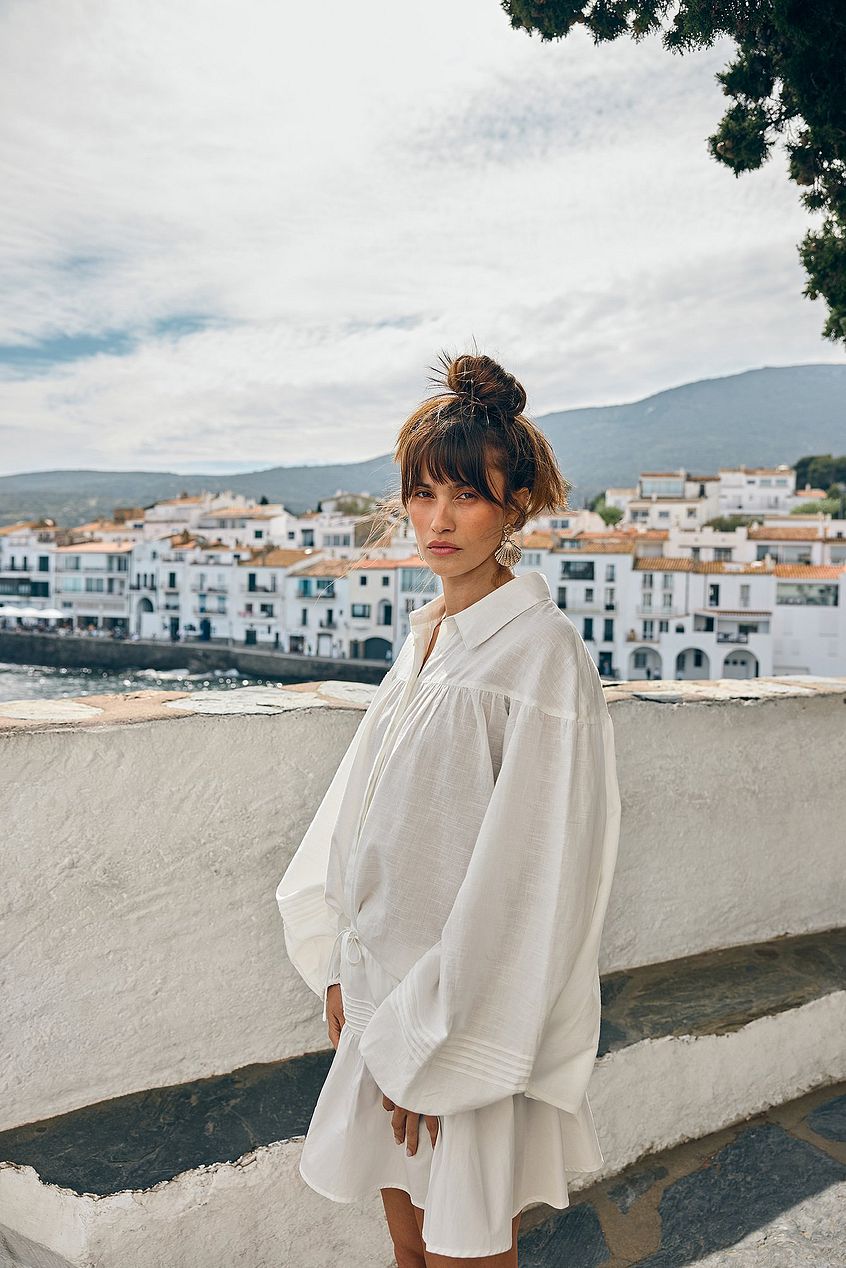 Na-kd Linen Blend Pleated Sleeve Detail Shirt