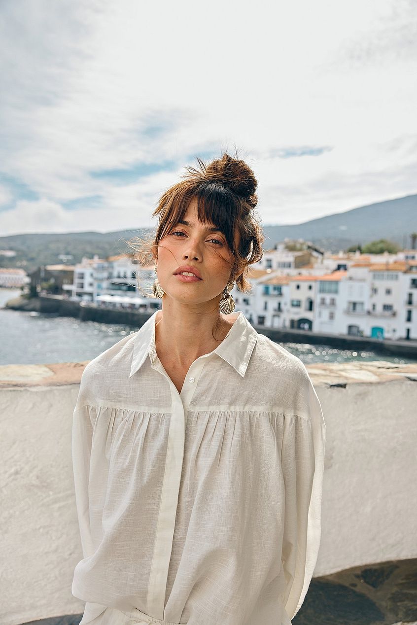 Na-kd Linen Blend Pleated Sleeve Detail Shirt