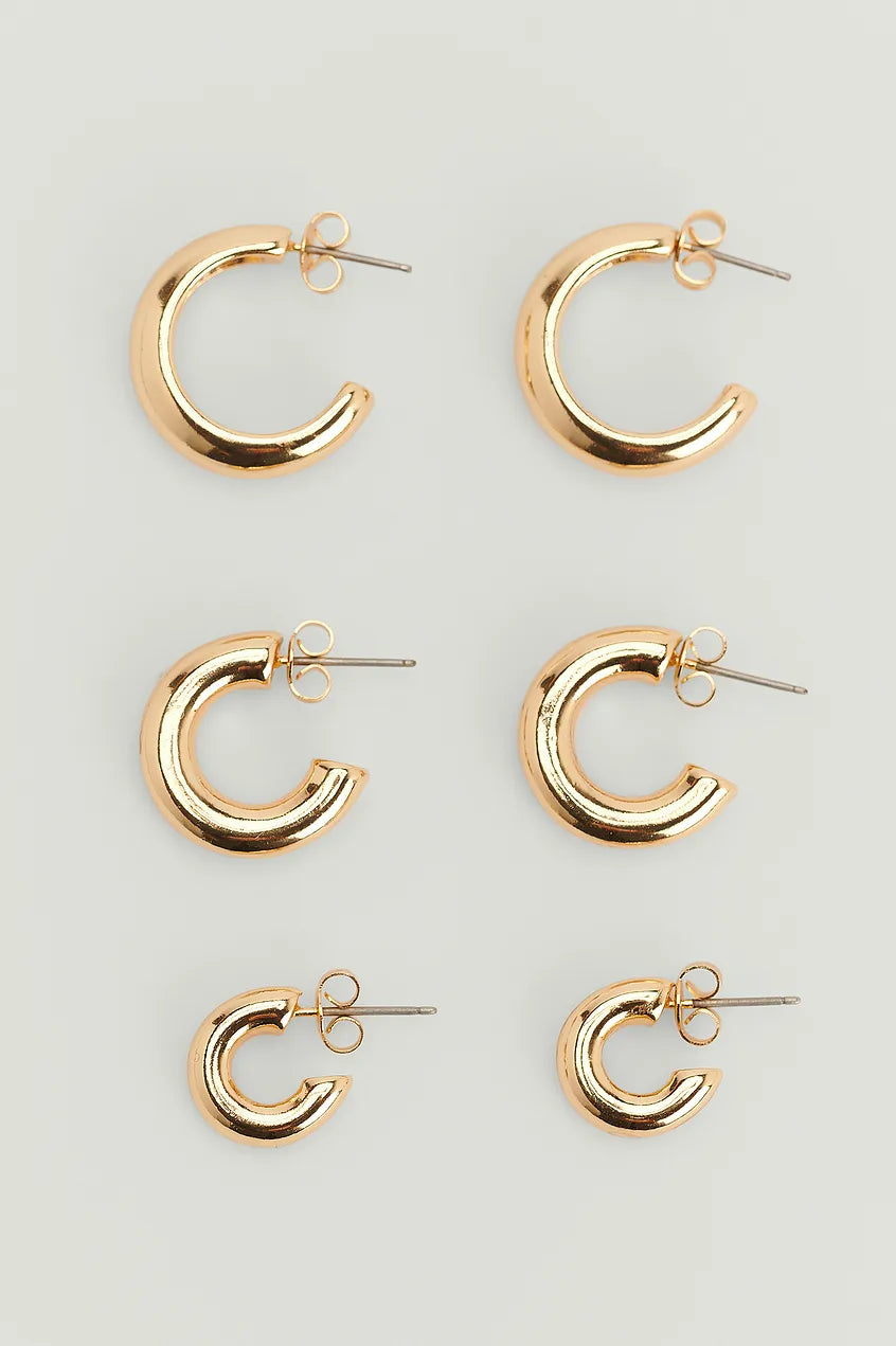 3-pack Chunky Hoop Earrings Gold