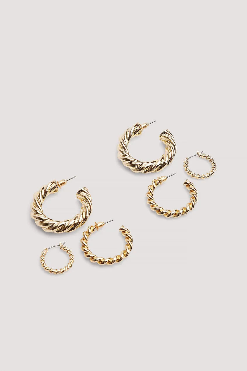 3-Pack Super Chubby Twisted Hoops Gold