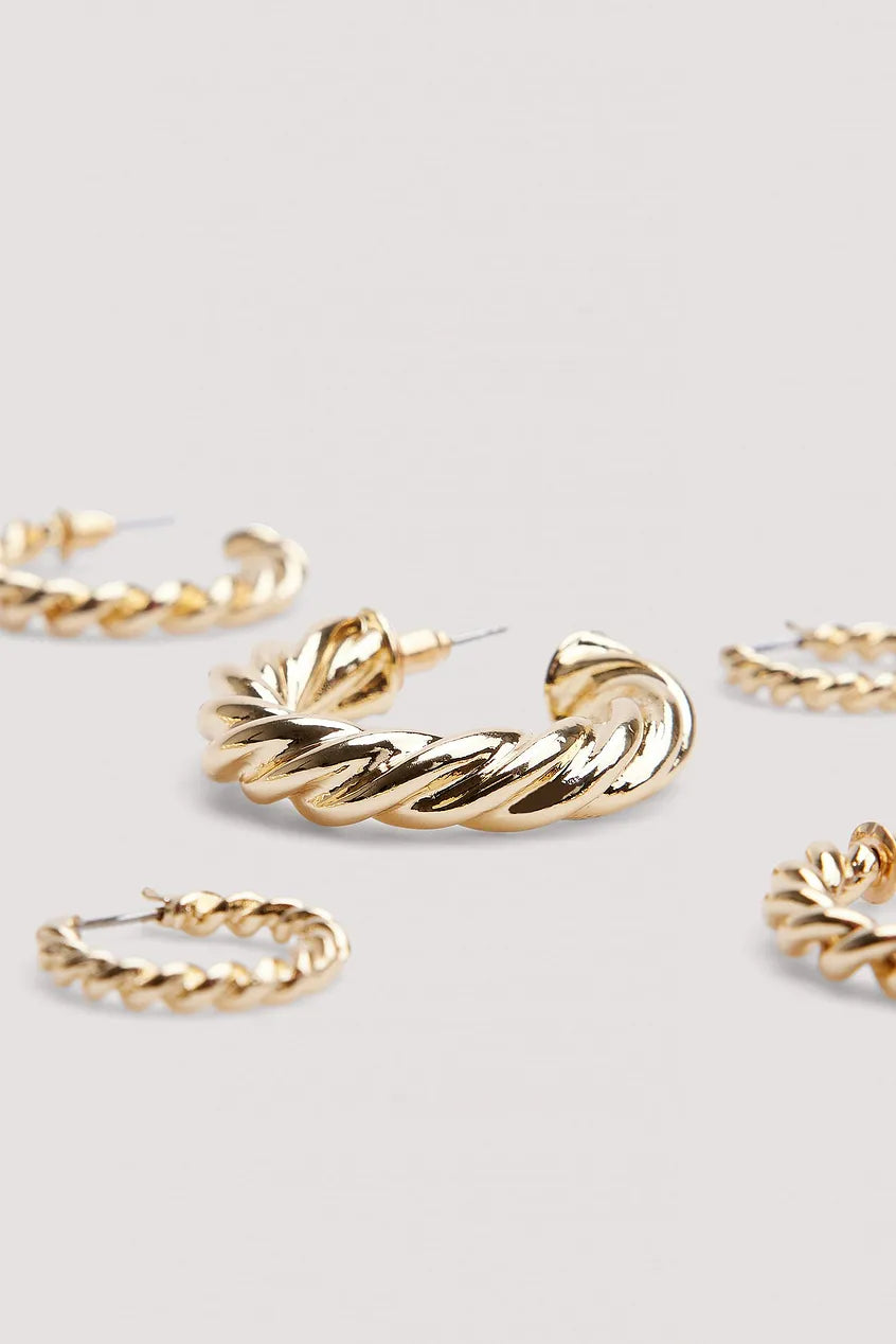 3-Pack Super Chubby Twisted Hoops Gold