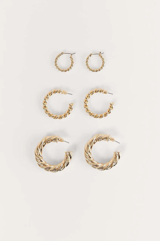 3-Pack Super Chubby Twisted Hoops Gold