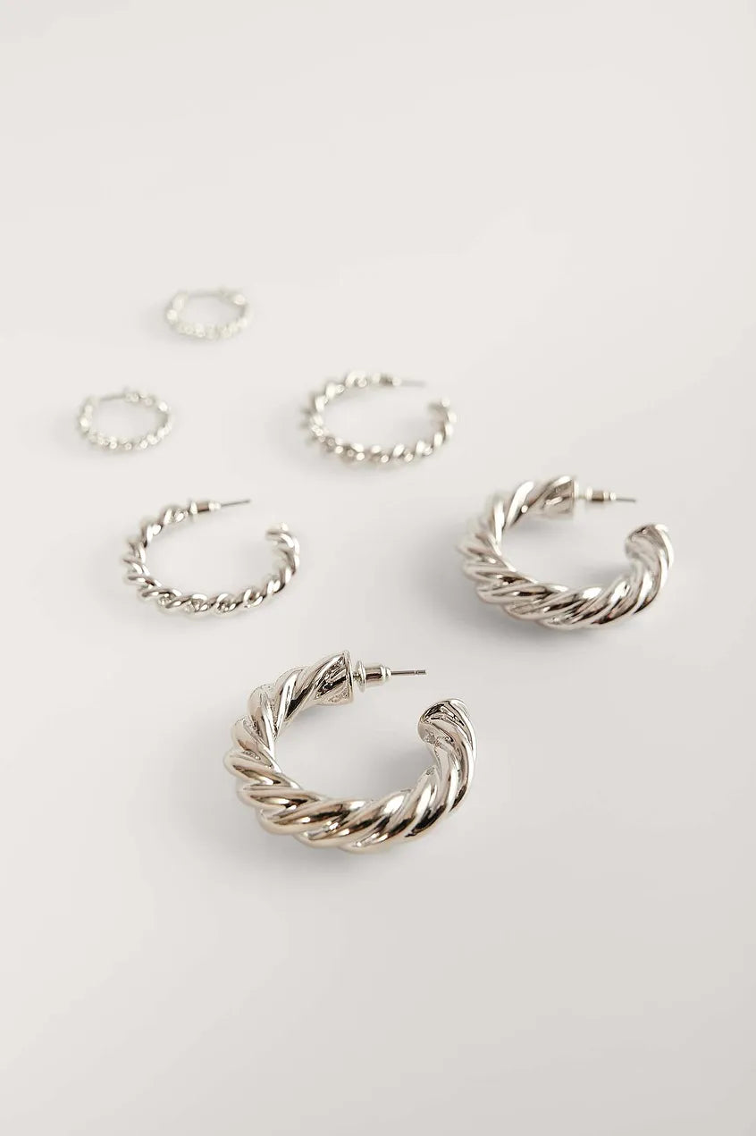 3-Pack Super Chubby Twisted Hoops Silver
