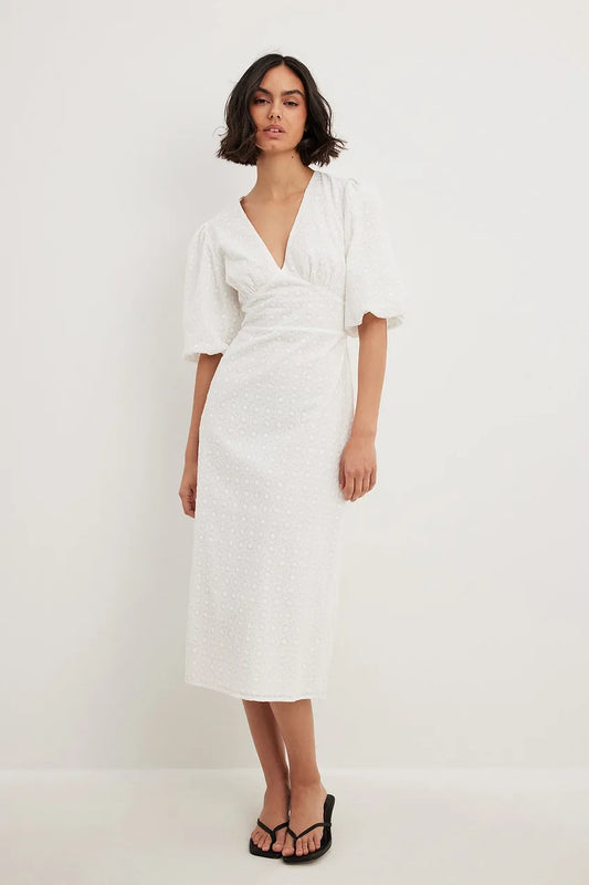 Anglaise Puff Sleeve Midi Dress