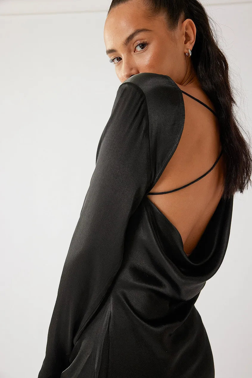 Back Detail Mini Satin Dress