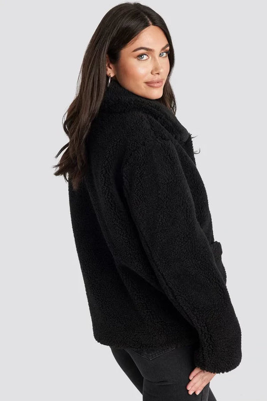 Button Teddy Jacket Black