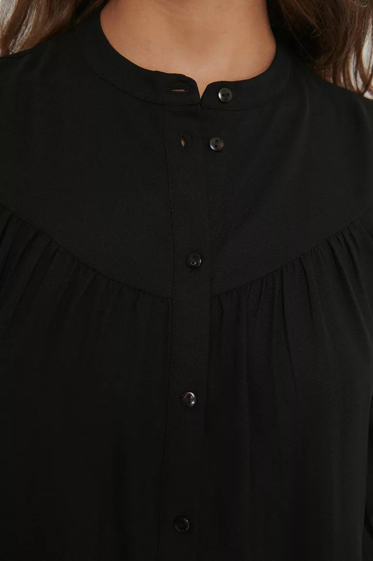 Buttoned Round Neck Flounce Mini Dress