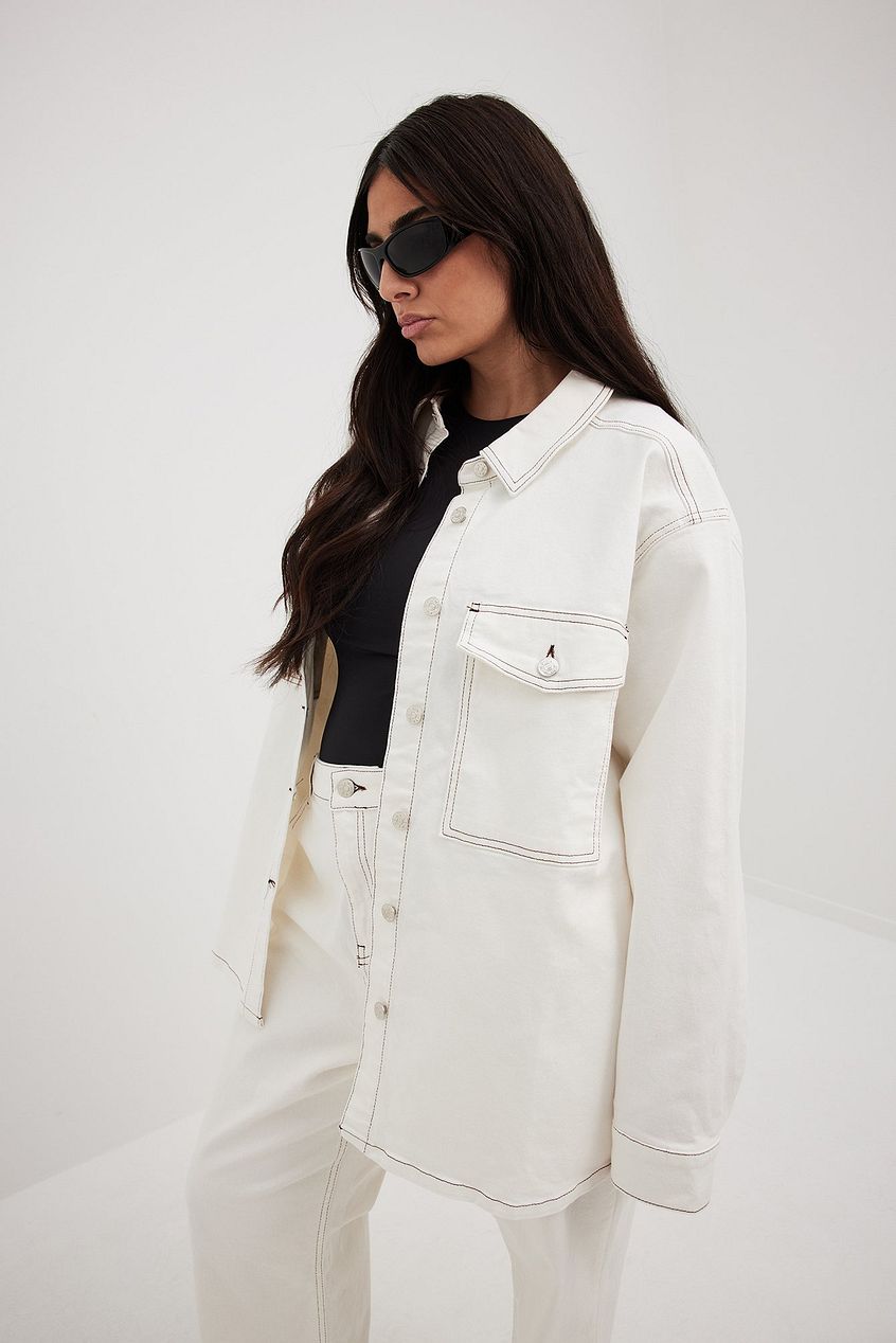 Contrast Seam Oversized Denim Shirt