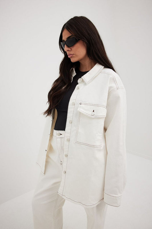 Contrast Seam Oversized Denim Shirt