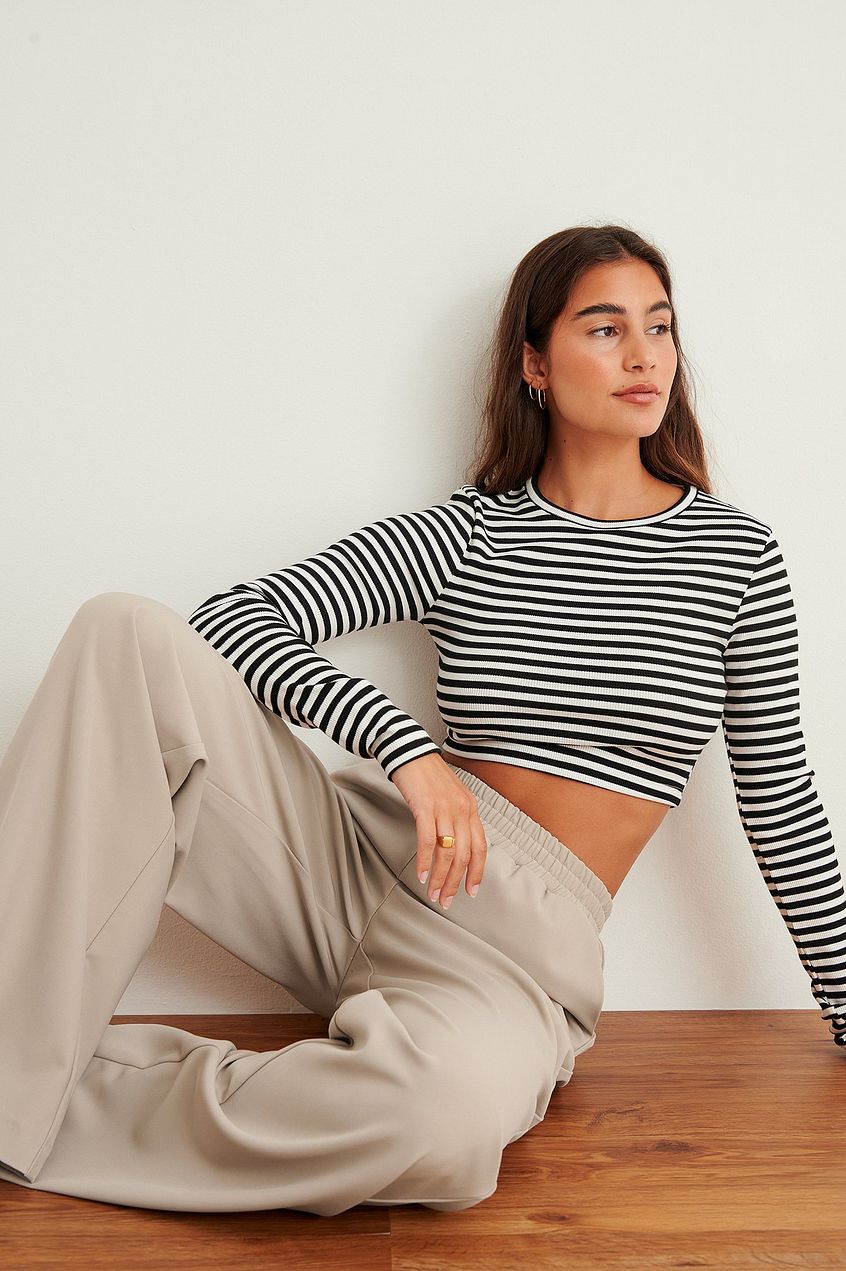 Cropped Long Sleeved Striped Top