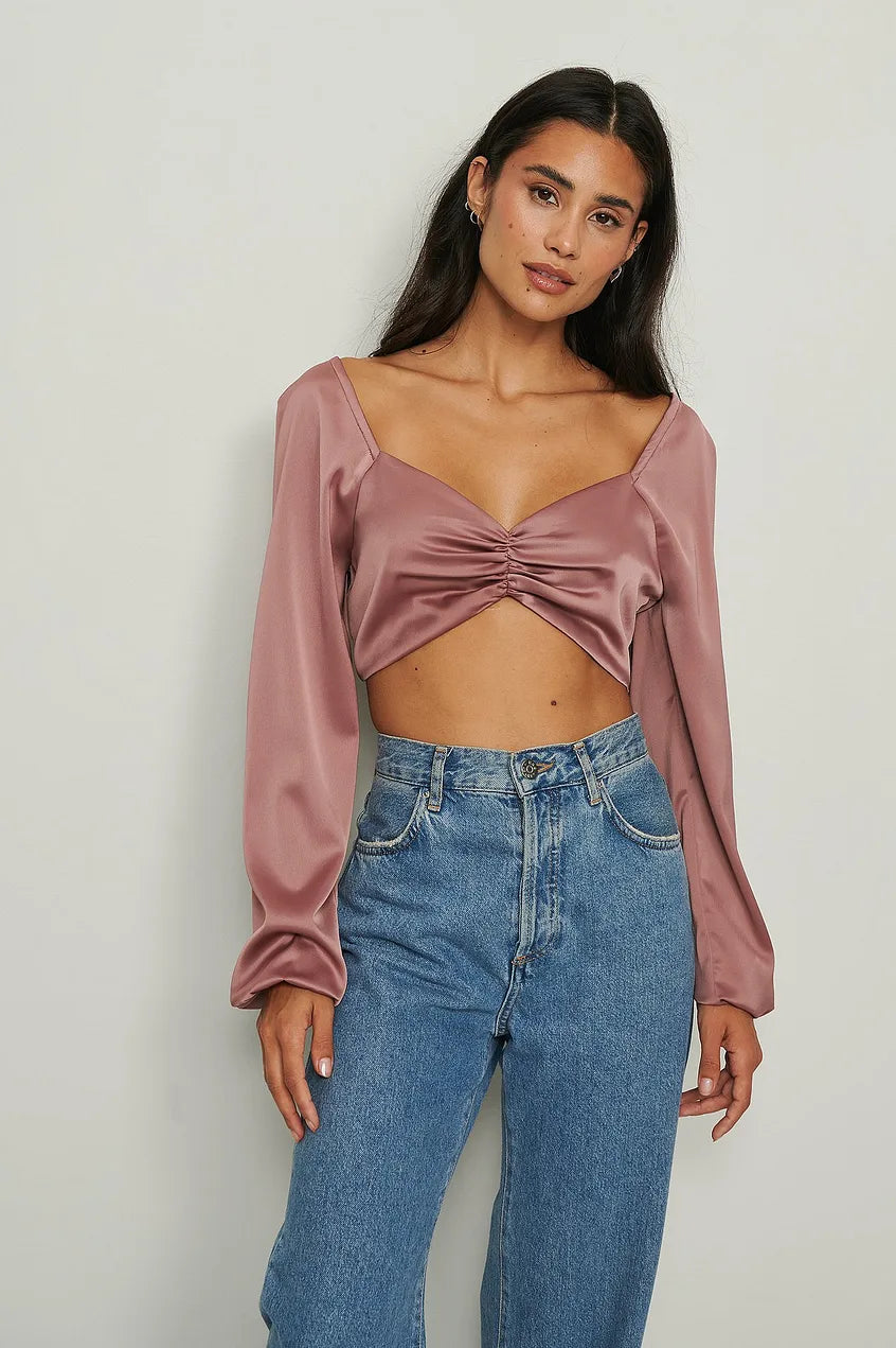 Recycled Cropped Satin LS Blouse