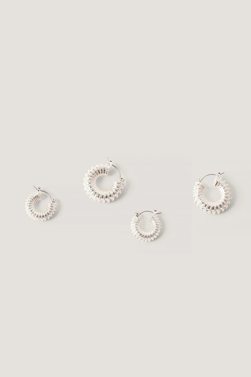 Double Pack Chubby Ruffled Hoops Silver