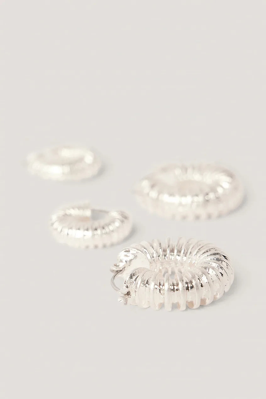 Double Pack Chubby Ruffled Hoops Silver