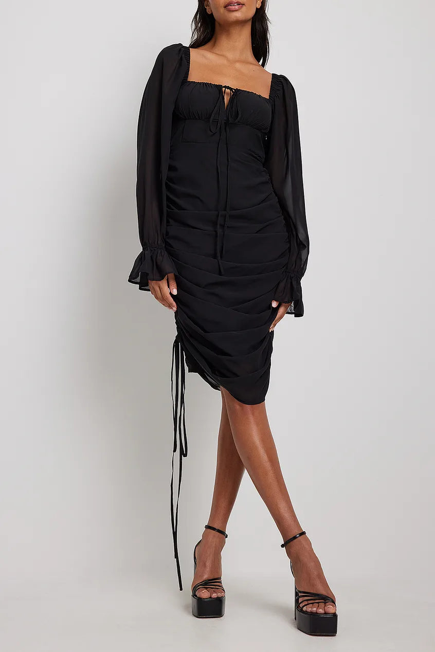 Drawstring Detail Midi Dress