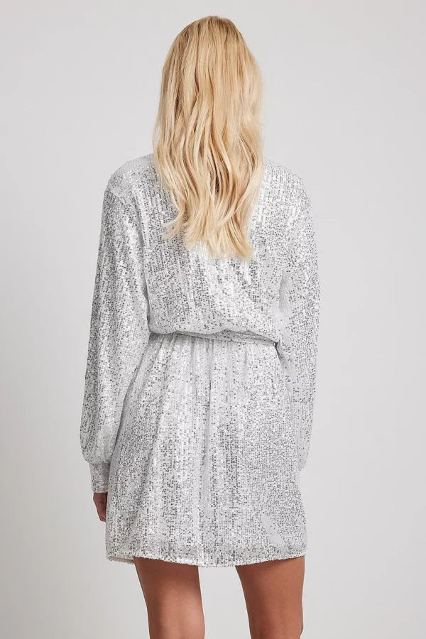 Flowy Belted Sequin Dress