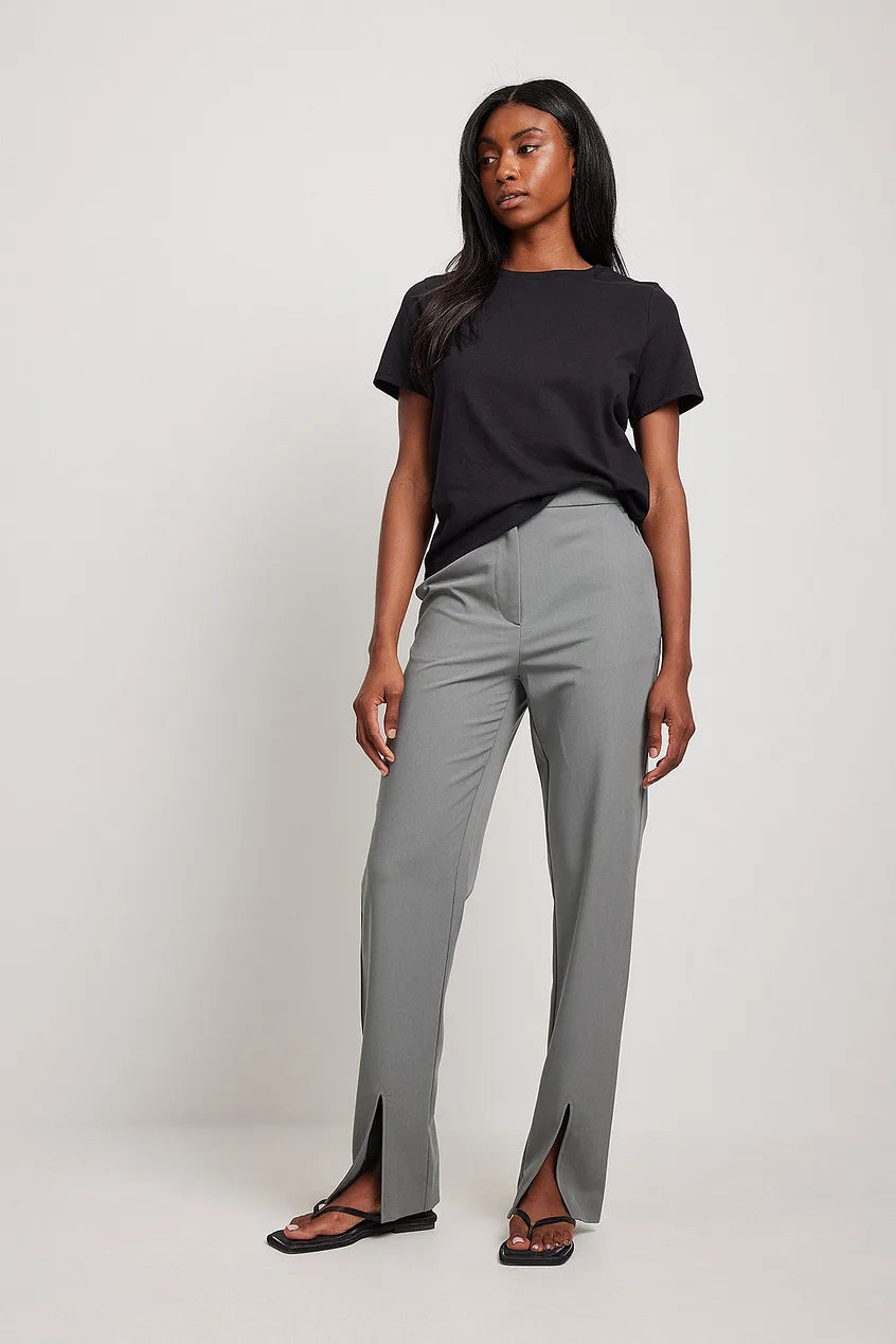 Front Slit Straight Leg Suit Pants