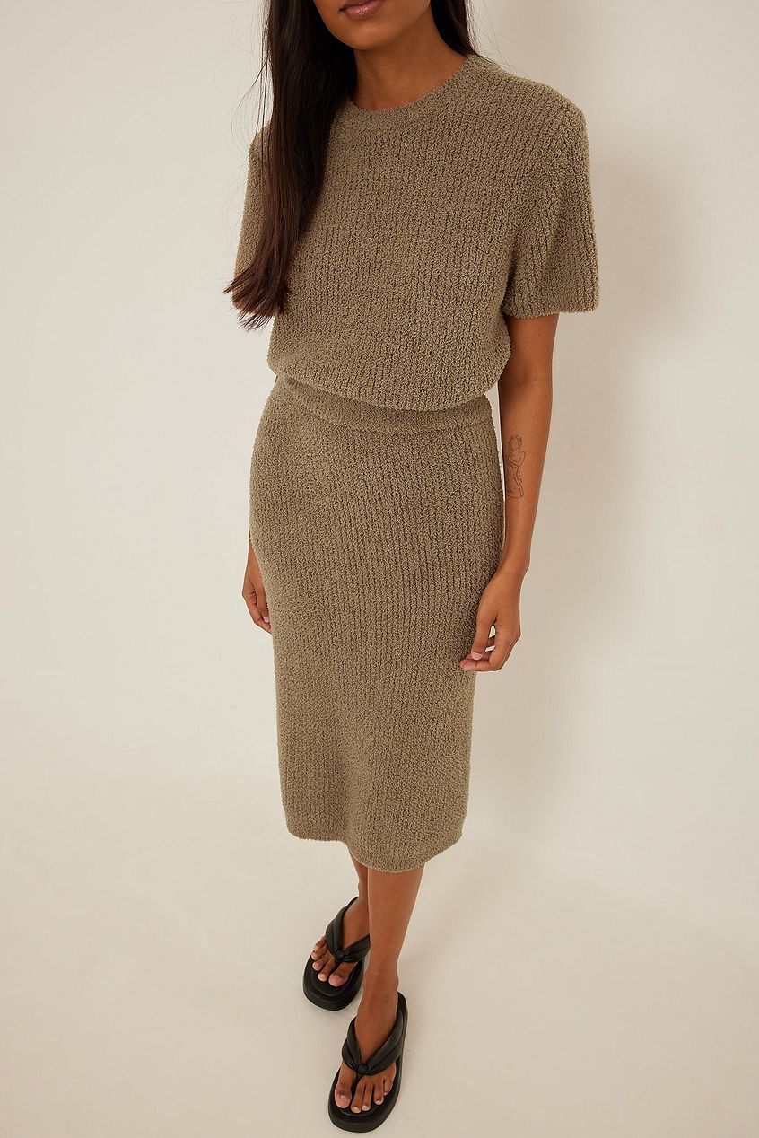 Fuzzy Knitted Midi Skirt