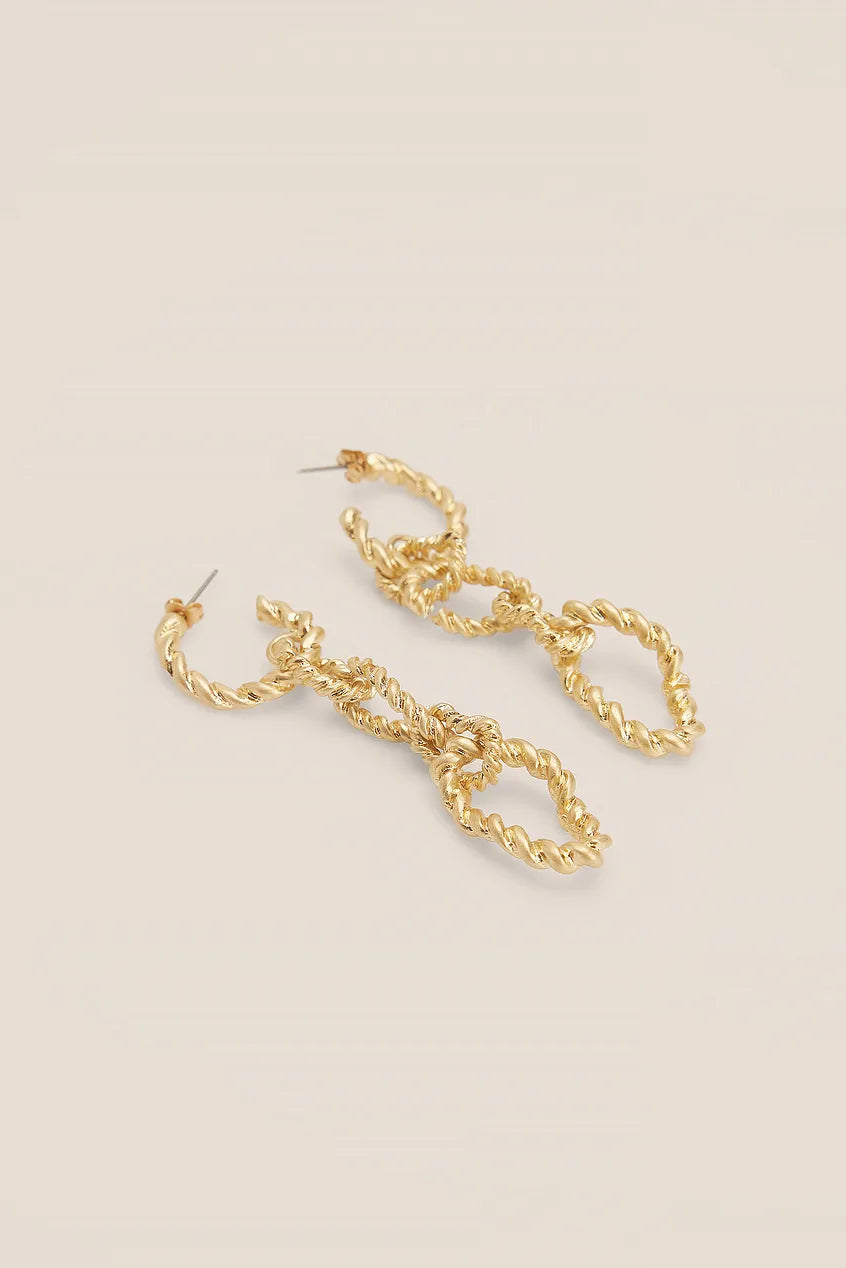 Hanging Twisted Chain Earrings Gold