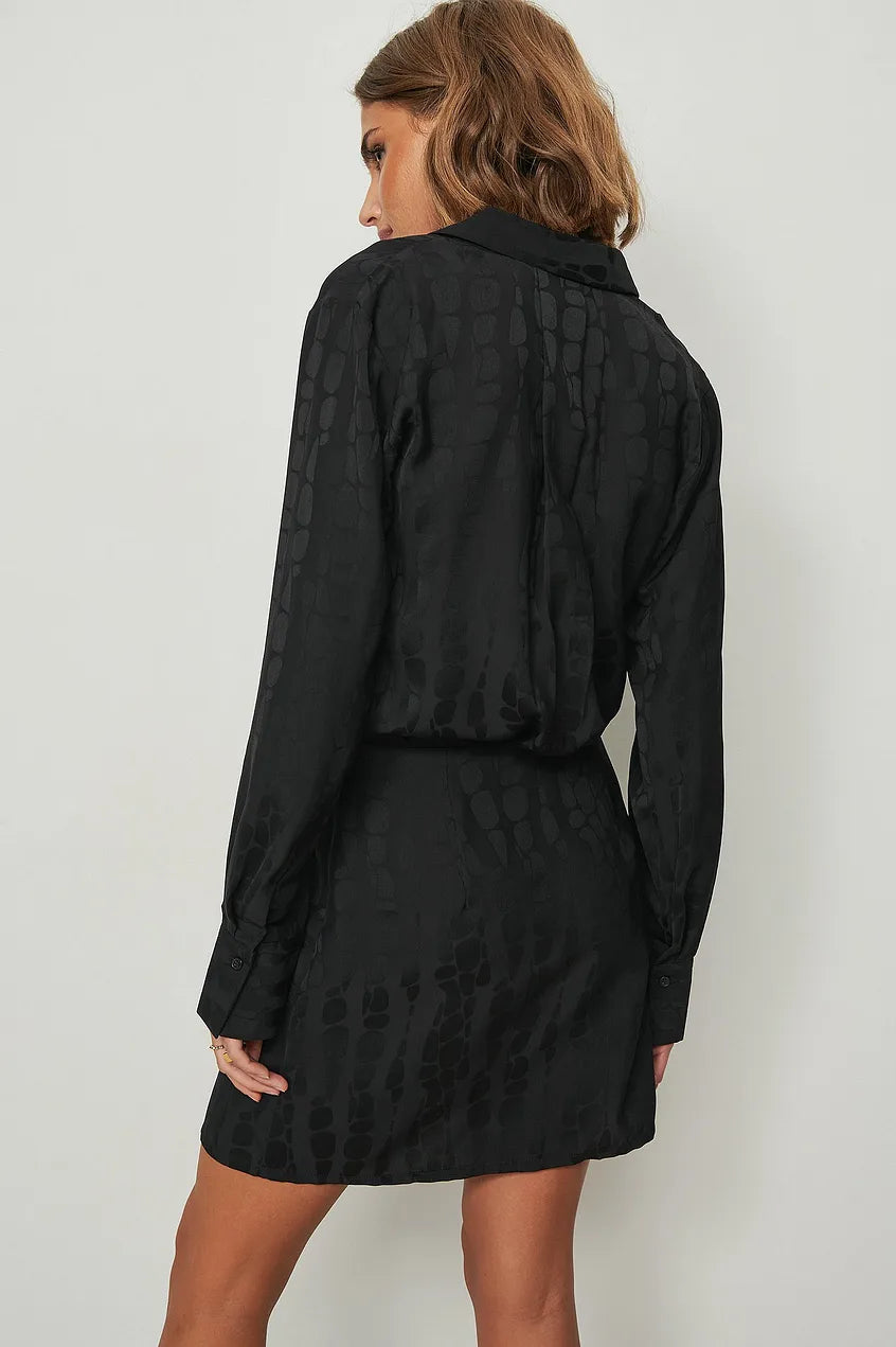 Jacquard Satin Shirt Dress Black