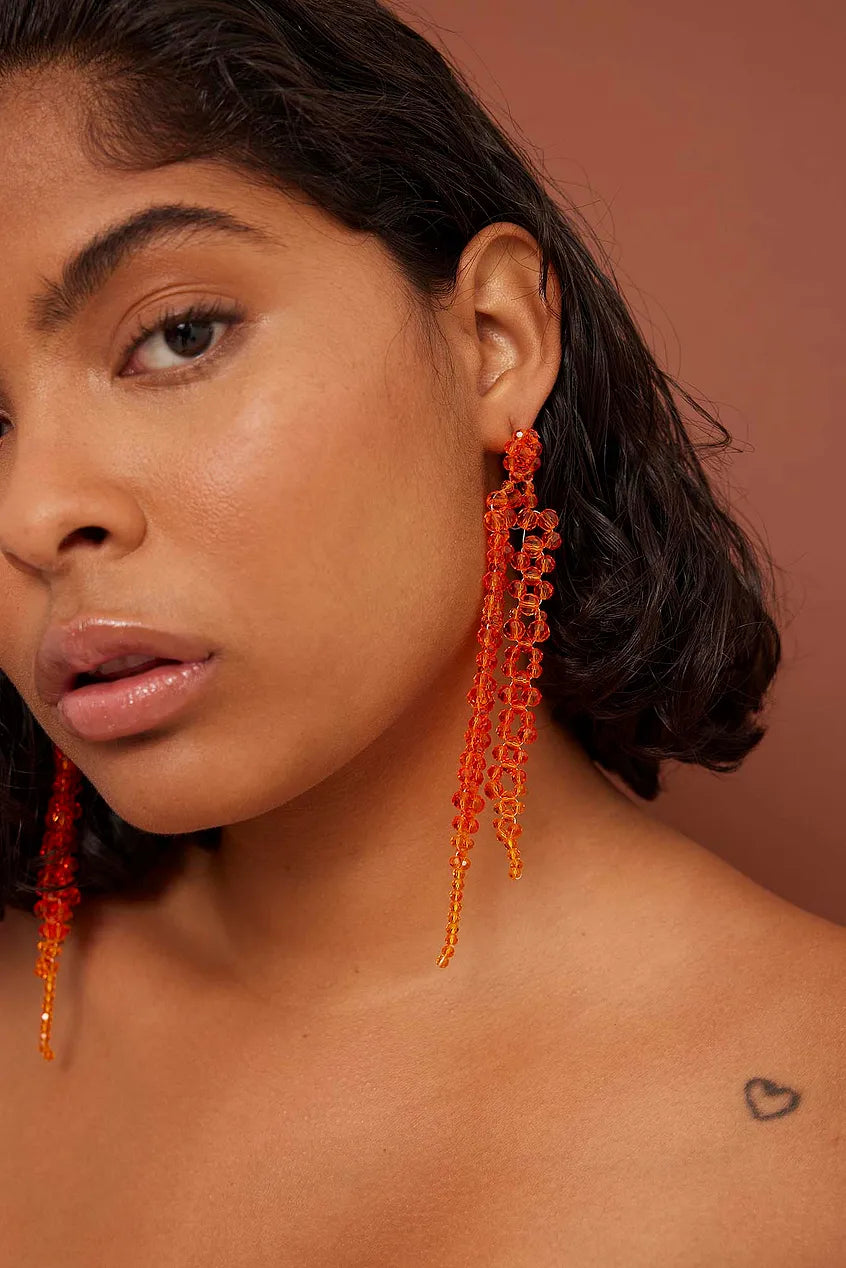 Long Strass Earrings Orange