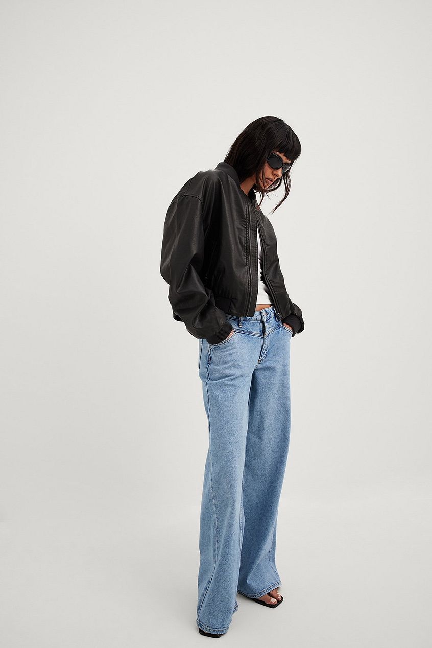 Low Waist Wide Leg Jeans with Seam Details