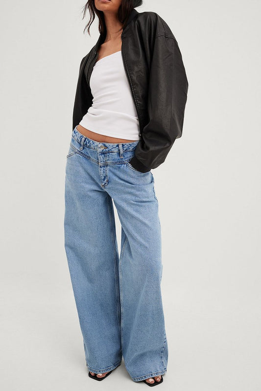 Low Waist Wide Leg Jeans with Seam Details