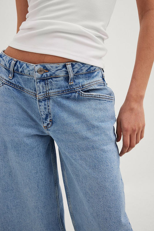 Low Waist Wide Leg Jeans with Seam Details