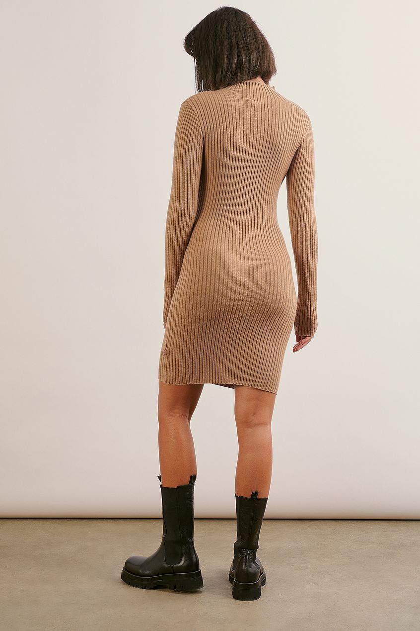 Ribbed Knitted Wrap Detail Dress