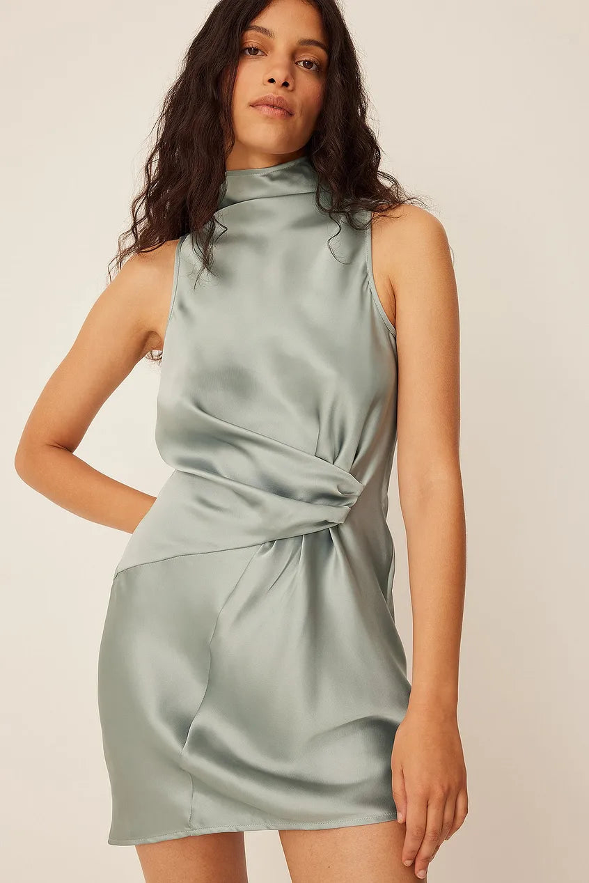 Open Back Tie Detail Mini Dress Blue