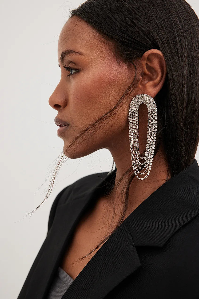 Oval Hanging Strass Earrings