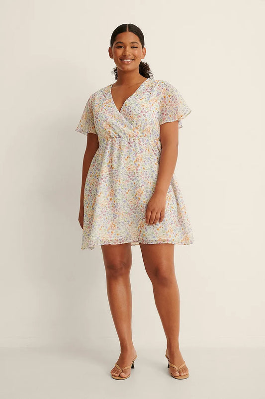 Overlap Sheer Mini Dress Floral Fling
