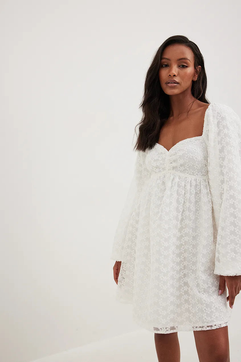 Puffy Sleeve Gathered Mini Dress