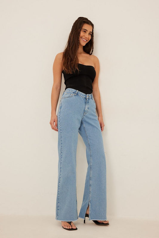 Raw Hem Side Slit Denim