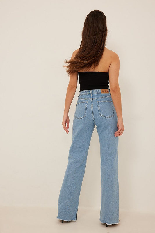 Raw Hem Side Slit Denim