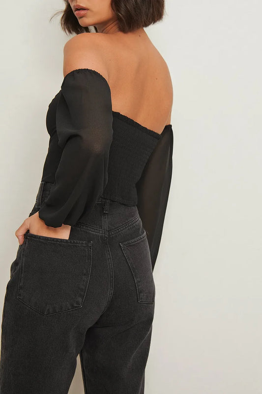 Off Shoulder Tie Detail Blouse Black