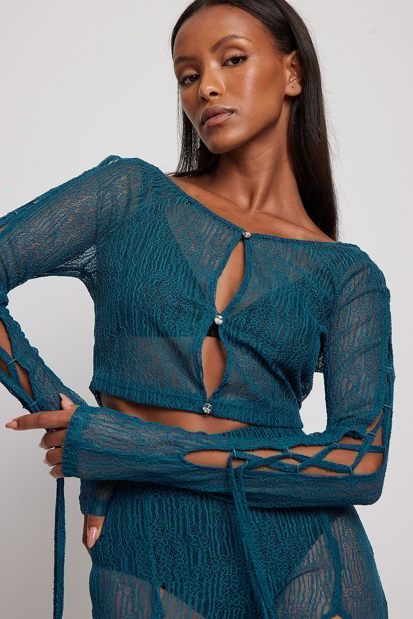 Rhinestone Button Lace Top