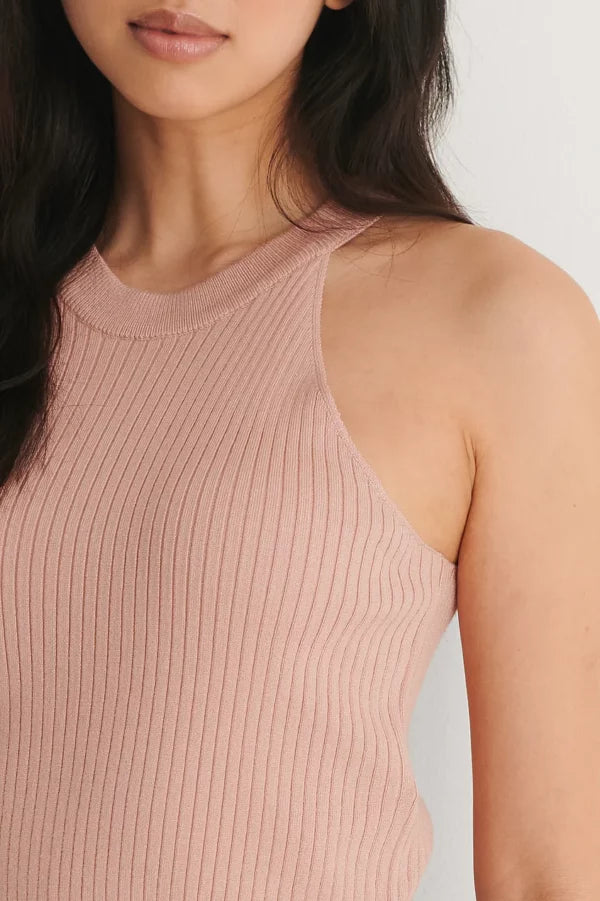 Ribbed High Neck Cropped Knitted Singlet