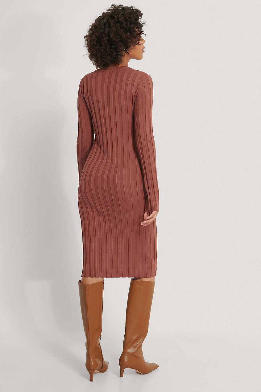 Ribbed Knitted Slit Dress