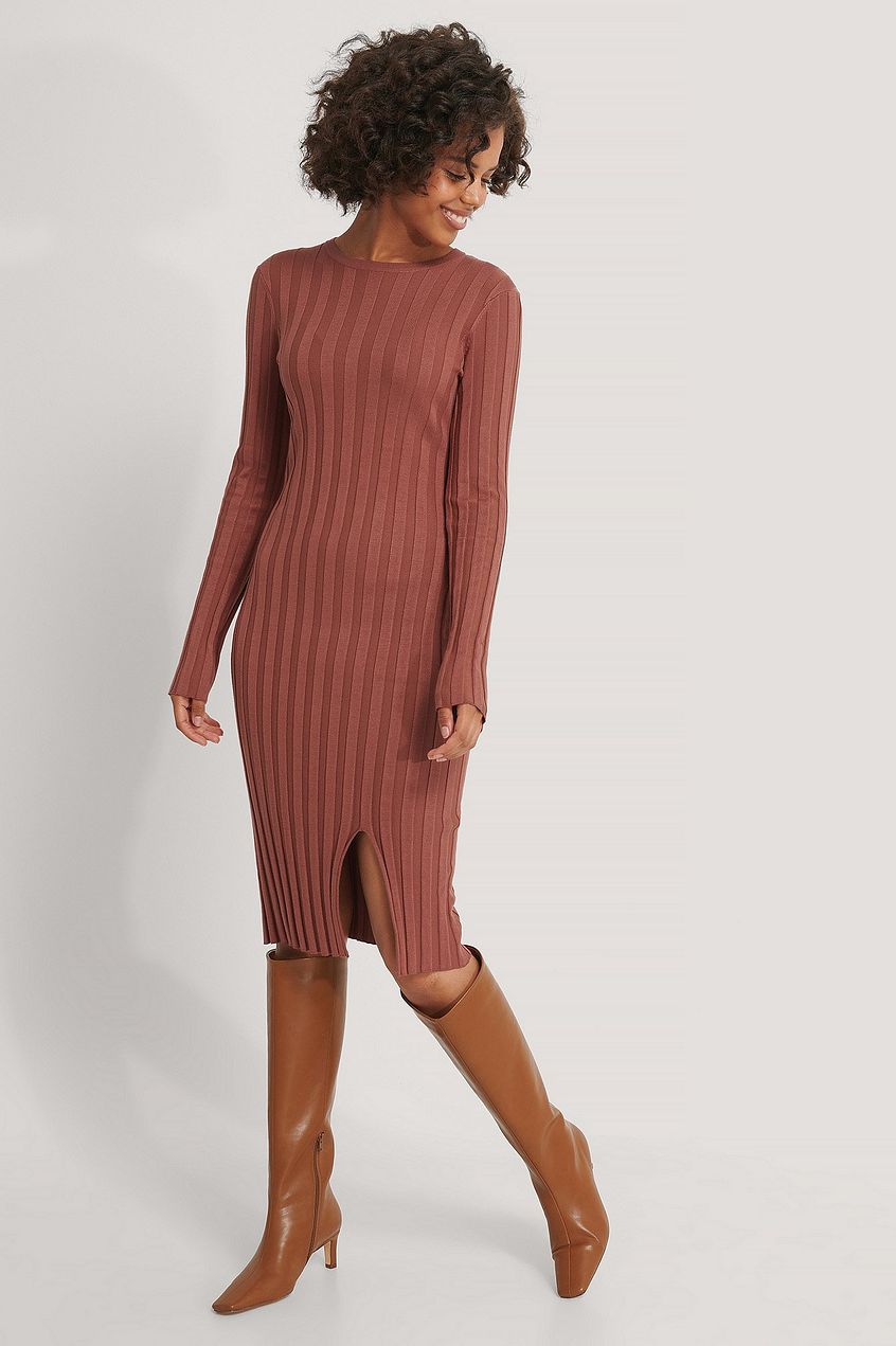 Ribbed Knitted Slit Dress