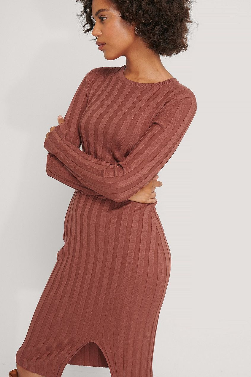 Ribbed Knitted Slit Dress