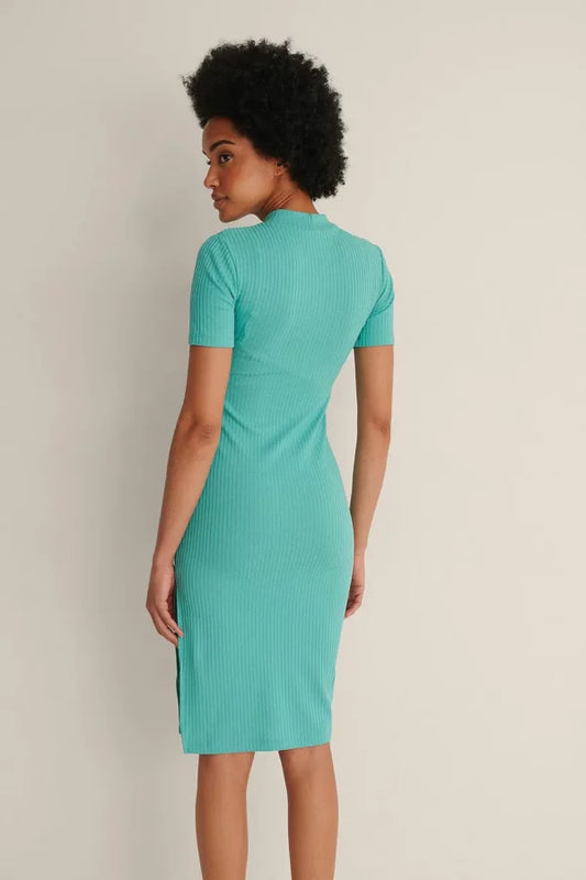 Ribbed Slit Detail Dress