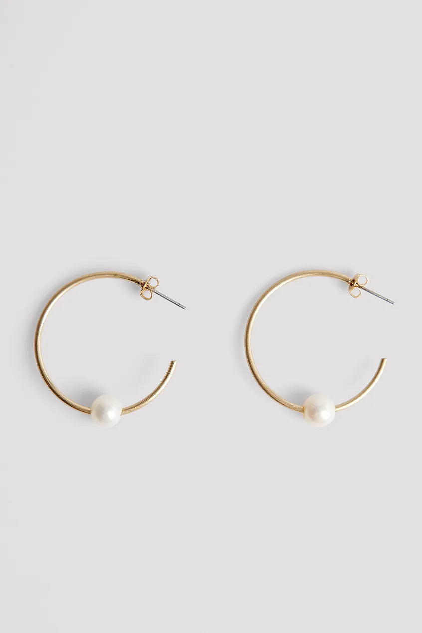 Round Pearl Hoops Gold