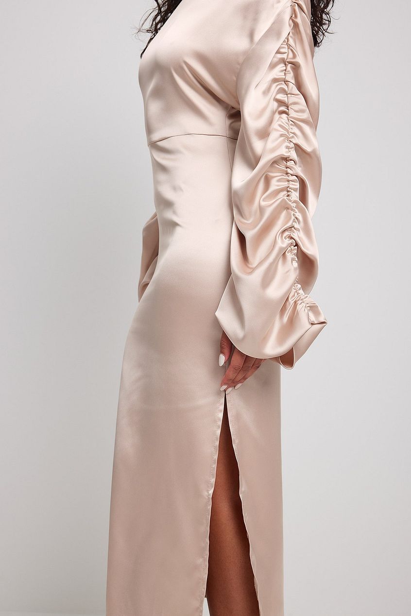 Ruched Satin Midi Dress