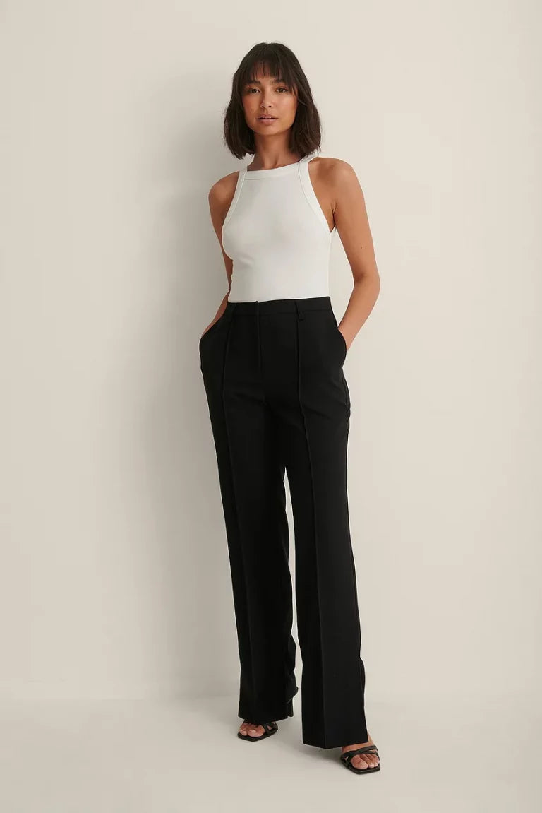 Side Slit Tailored Pants Black