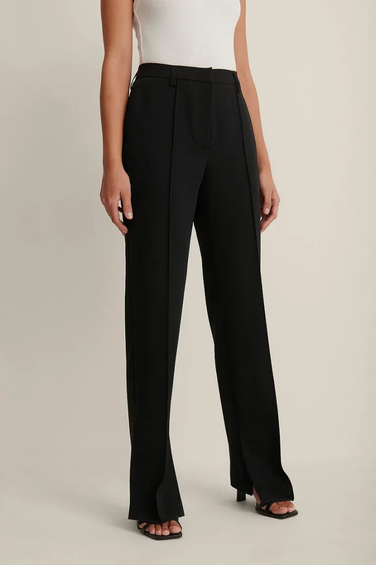 Side Slit Tailored Pants Black