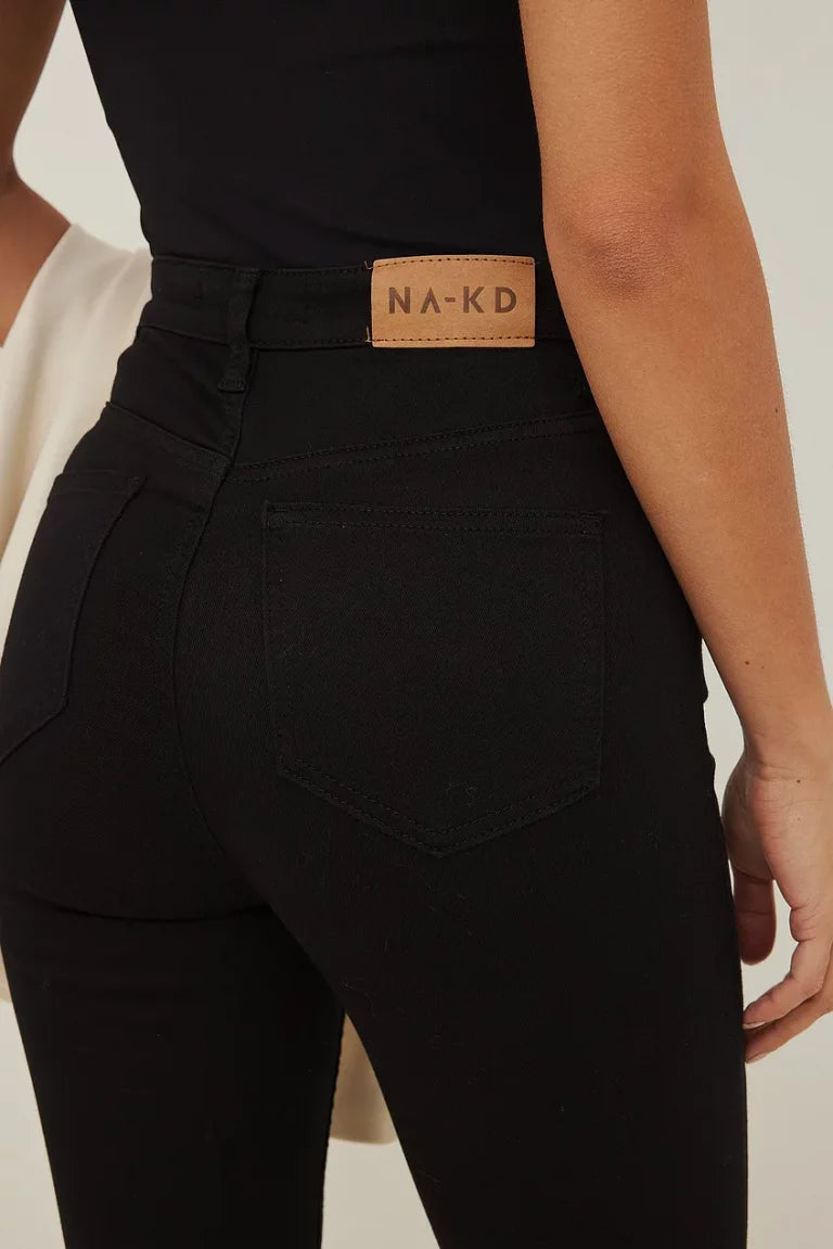 Skinny High Waist Open Hem Jeans Black
