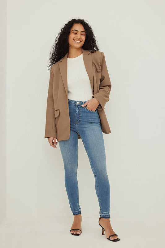 Skinny High Waist Open Hem Jeans