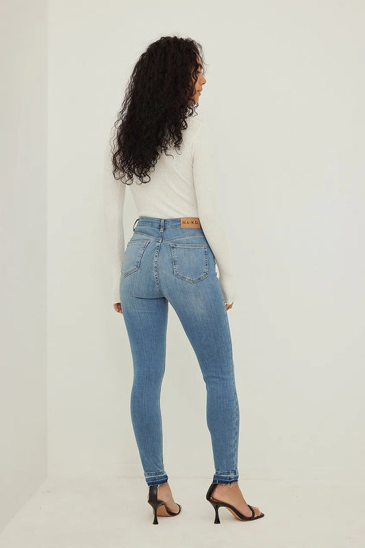 Skinny High Waist Open Hem Jeans