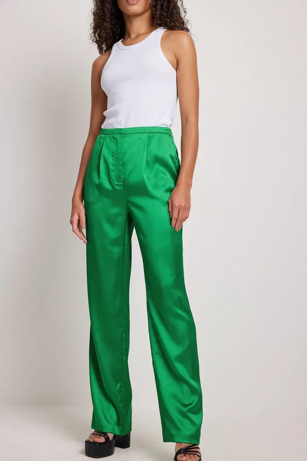 Slim Waist Band Satin Suit Pants