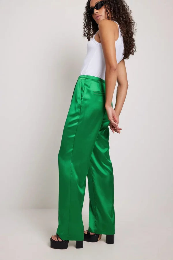 Slim Waist Band Satin Suit Pants